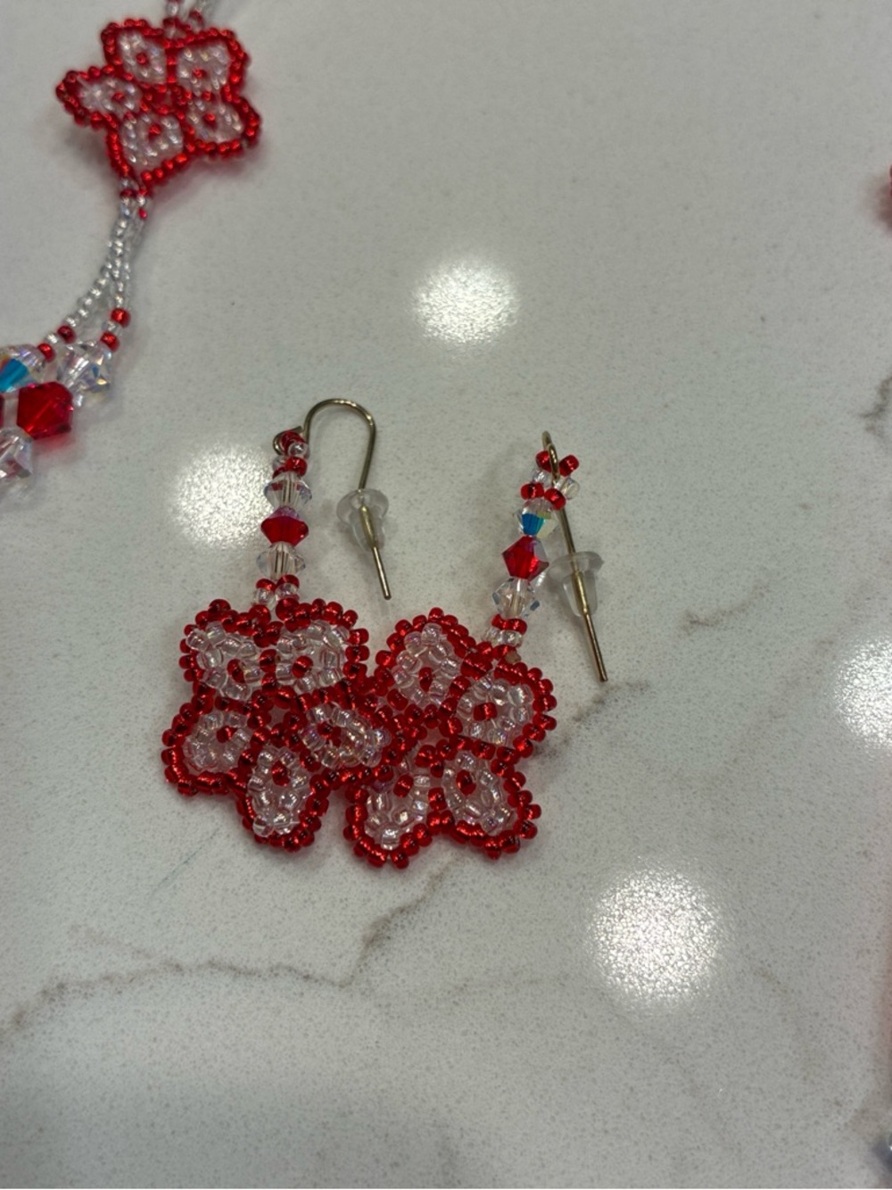 Red Beaded Floral Necklace & Earring Set - Women Jewelry - Picture 2 of 3
